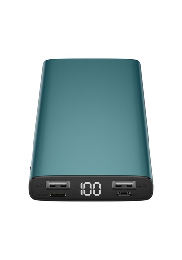 10000 Mah Powerbank Çift Usb 18w , Dijital Ekran, Qualcomm 3.0 Hızlı Şarj, Kısa Devre Koruması Mavi
