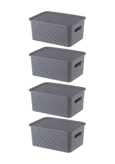 El Casa Kapaklı 4'lü Depolama Sepeti, 3 Litre 40402849 Gri