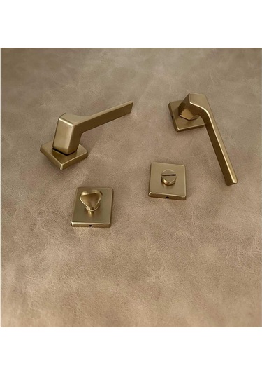 Zey Mat Altın Kare Rozetli Wc Banyo Kapı Kolu 1 Takım