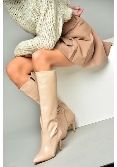 Fox Shoes R372453009 Ten İnce Topuklu Kadın Çizme Ten