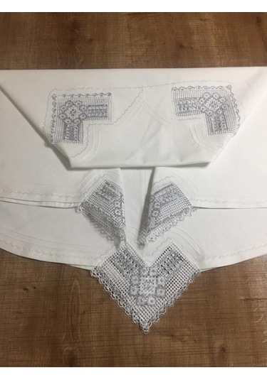 Finezza Batik Gümüş Dantelli Pamuk Kumaş Beyaz Mutfak Takımı 17 P