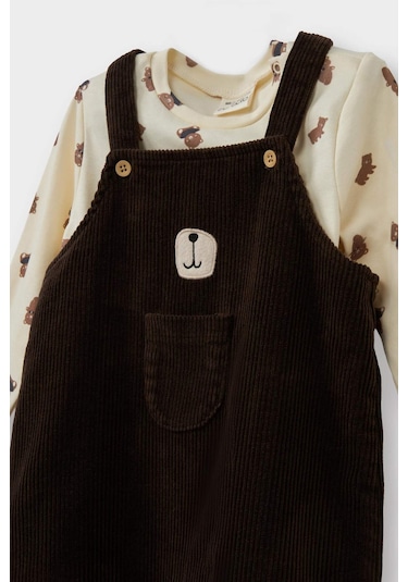 Defacto Erkek Bebek 2li Takım Ayı Baskılı Uzun Kollu Tişört Kadife Salopet Tulum F5727a525wnbn287 Kahve