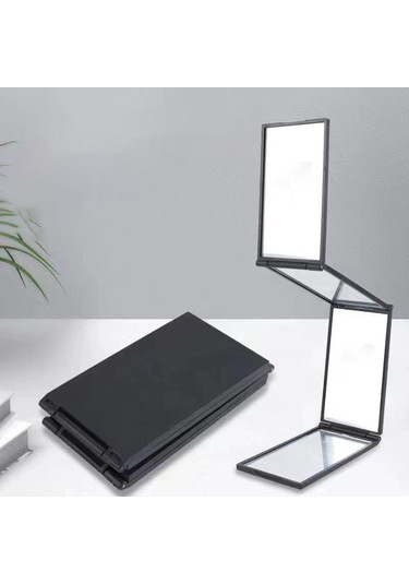 4 Yönlü Ayna 360 Derece El Tipi Masaüstü Taşınabilir Katlanabilir Makyaj Aynası Kendi Saçınızı Kesmek İçin Makyaj Aynası Güzellik Aracı Siyah