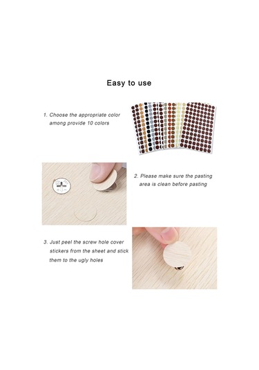 Dofolink 540 Adet Pvc Ahşap Desenli Vida Delik Sticker, 10 Renkli 10 Sayfa Yapıştırıcı Kapak, Dolap, Kitaplık, Bilgisayar İçin Su Geçirmez, Dayanıklı