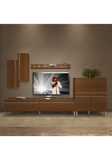 Decoraktiv Eko 6 Mdf Std Krom Ayaklı Tv Ünitesi Tv Sehpası Ceviz