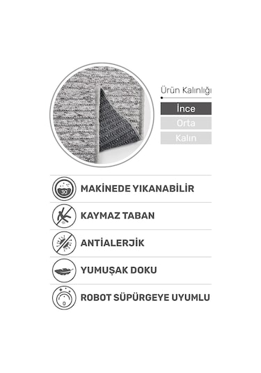 Lidya Bukle Gri Çizgili Halı Kaydırmaz, Kadife Hissi, Kolay Temizlik, Antibakteriyel, Modern Gri