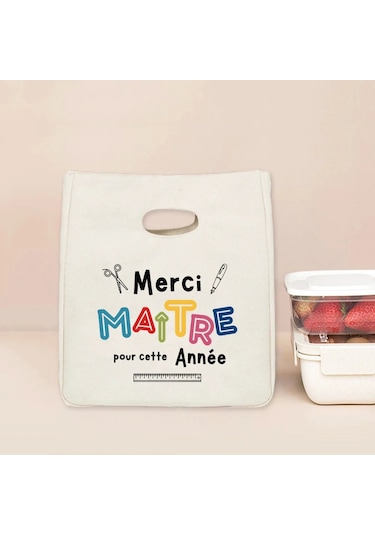 Menıscounter Merci Maitre Fransız Baskılı Termal Öğle Yemeği Çantası - Taşınabilir Yalıtımlı Bento Totealüminyum Folyo11 L Green