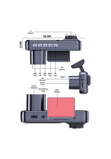 Sürüş Ve Park Halinde Kesintisiz Güvenlik İçin 3 Kameralı Profesyonel Dashcam