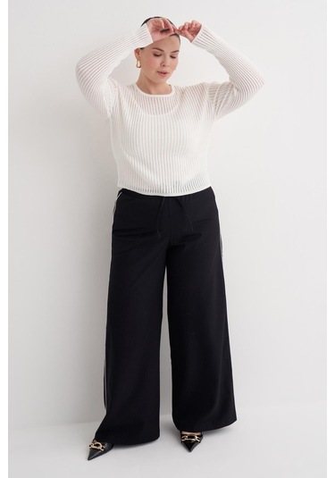 Transparan İnce Triko Bluz-6283 Beyaz