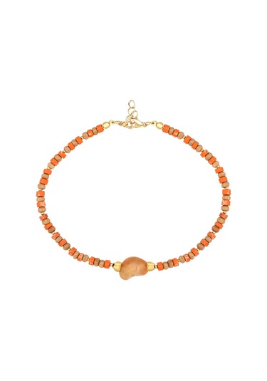 Doğal Taş Detaylı Boncuk Halhal Turuncu