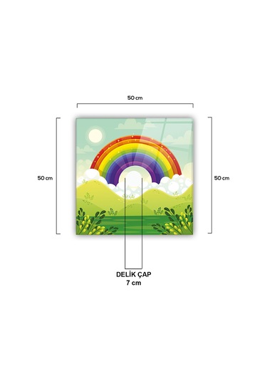 Cam Avize Göbeği Gökkuşağı - Yeşil Zemin 50 CM x 50 CM Çok Renkli