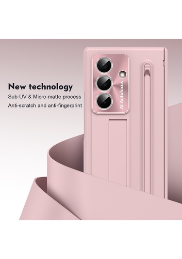 Samsung Galaxy Uyumlu Z Fold7 5g Kılıf Pc Cep Telefonu Kılıfı, Ayaklı Ve Kalemli - Pembe Pembe