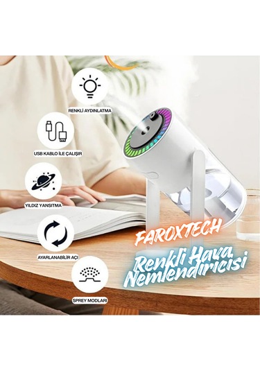 Rgb Işıklı Hava Nemlendirici Buhar Makinesi Döner Açılı Ultra İnce Sprey Usb Çalışma Sessiz