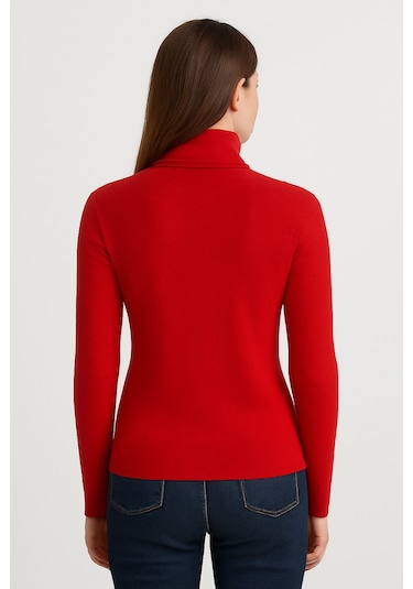 Kadın Tam Boğazlı Yumuşak Dokulu Kazak Kırmızı