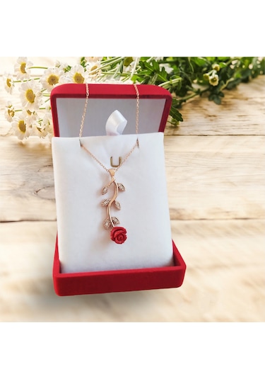 Modahilye 925 Ayar Gümüş Gül Tasarım Rozegold Renk Kolye Rose Gold