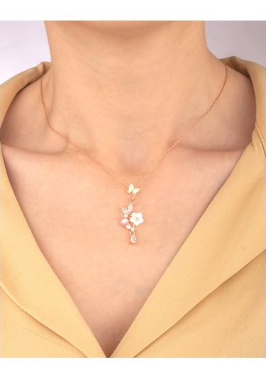 925 Ayar Gümüş Kelebek Bahçesi Kolye Küpe Set