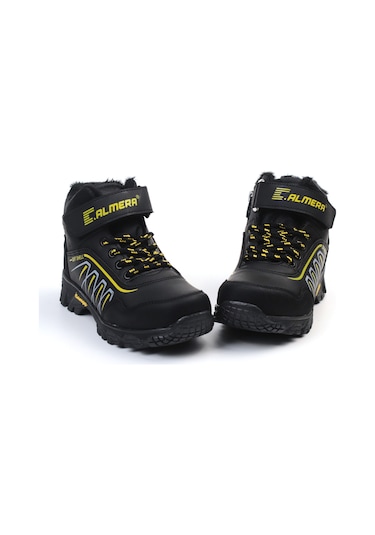 Unisex Çocuk Siyah Sarı İçi Kürklü Kışlık Termo Taban Suya Soğuğa Dayanıklı Günlük Rahat Outdoor Bot Sarı