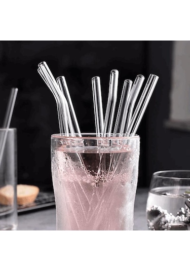 Yüksek Borosilikat Cam Pipetler Smoothies Kokteyller İçin Çevre Dostu Yeniden Kullanılabilir İçme Pipetleri Bar Aksesuarları Fırçalı Pipetler 6
