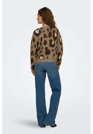 Only Kadın Onledelıe V Yaka Desenli Yün Hırka 15353090 Kahverengi Kahverengi