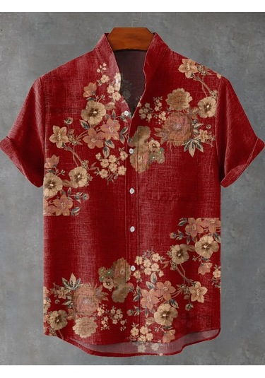 Snapbuy Retro Erkek Keten Gömlek - Yaz Serin Rahat Kısa Kollu Japon Desen Baskılıgökyüzü Mavi Gökyüzü Mavi