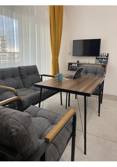 Modern Venüs Balkon, Bahçe, Cafe - Salon - Metal Kanepe Koltuk Takımı - 2+1+1 + Masa Antrasit Modernsh56 Antrasit