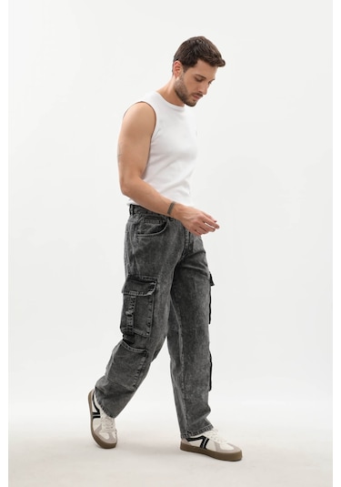 Banny Jeans Erkek Kargo Cepli Jean Pantolon Gri