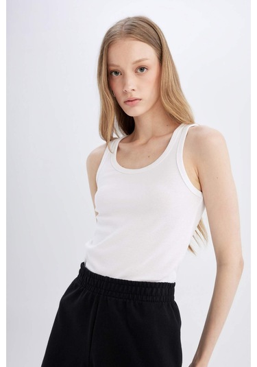 Defacto Slim Fit Dar Kesim U Yaka Basic Düz Ribana Atlet C9826axnswt34 Beyaz