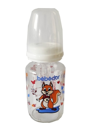 Bebedor Desenli Silikon Emzikli Yavaş Akış Beyaz 125 Ml Kod: 30302  Cam Biberon