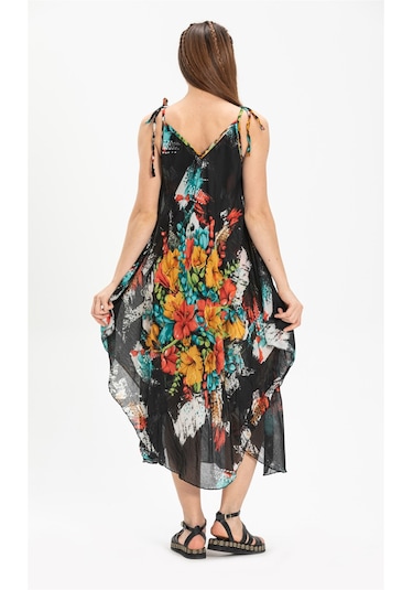 Askılı Vual Afrodit Midi Boy Elbise Siyah 6153 Siyah