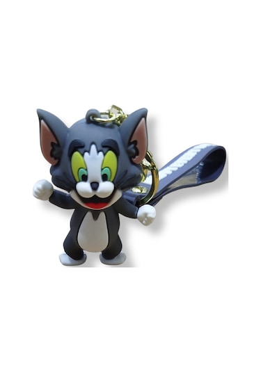Tom Ve Jerry Serisi Tom 3d Figürlü Soft Gri Bilek Kayışlı Anahtarlık - 1 Adet