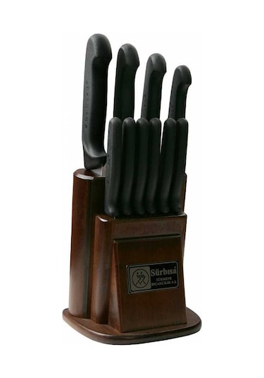 Sürbısa 61501-E 10 lu Eskitme Ahşaplı Mutfak Seti Plastik Sap Siyah