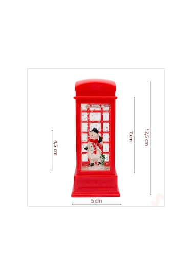 Uçuşan Simli,12,5 X 5cm Led Işıklı Telefon Kulübesi Küre-kardan Adam