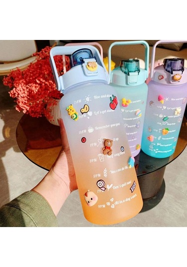 Buffer İkili Motivasyon Su Şişesi Sızdırmaz Kapaklı, Stickerlı