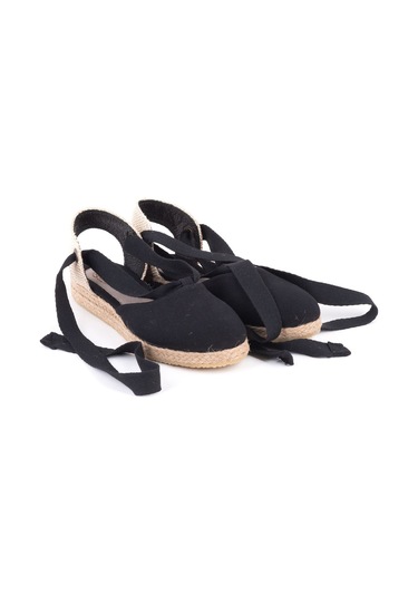 Star Tombis Gerçek Elişi Ipli Düz Topuk Keten Espadril Handmade Siyah