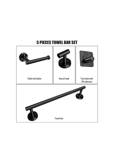Novahub Parça Banyo Donanım Aks. Seti Havlu Çubuğu Bornoz Kancaları Tuvalet Kağıdı Tut Paslanmaz Çelik Duvara Banyo Askısı 58688256 Siyah