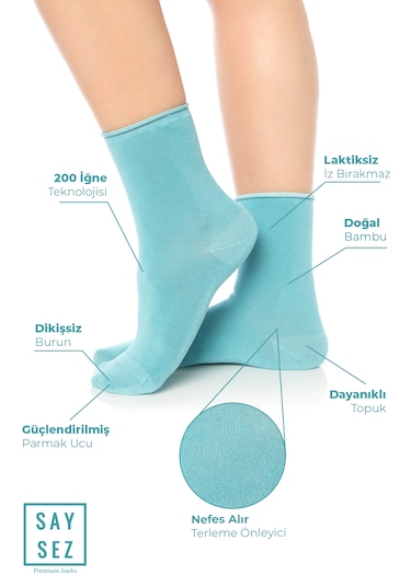 Bambu Kadın Lastiksiz Pembe-lila-suyeşil Soket Dikişsiz Çorap 3lü Çok Renkli