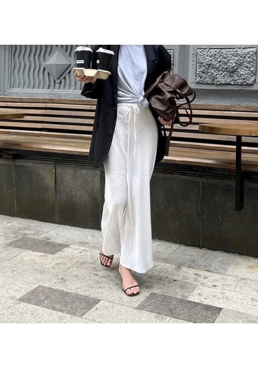 Molmol Vücut Lastikli, Astarlı, Puantiyeli Maxi Saten Etek 356951793 Beyaz