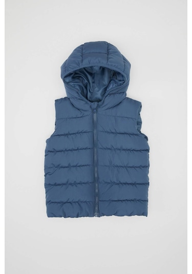 DeFacto Erkek Bebek Su Geçirmez Kapüşonlu Fermuarlı Şişme Yelek A2221A525SPIN257 İndigo