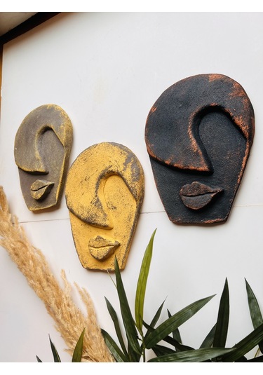 Soyut Tasarım El Yapımı Duvar Dekoru Renkli Taş Maske Büyük 3'lü Set, Dekor Mask, 3d Duvar Heykeli