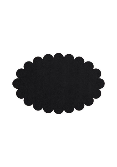 Balat Halı Dekoratif Siyah Kaymaz Taban Peluş Elips Papatya Halı