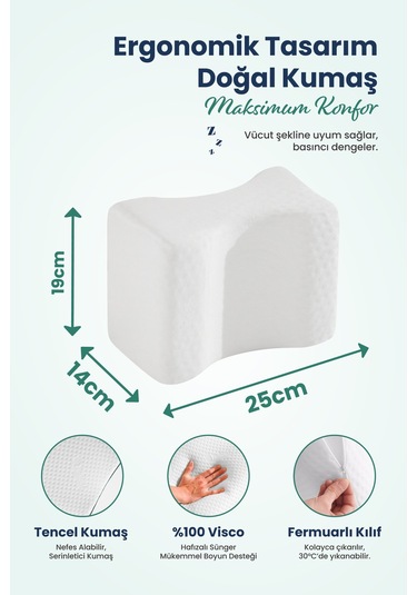 Bacak Arası Ortopedik Yastık Diz Arası Visco Yastık 25x19x14 Cm Beyaz