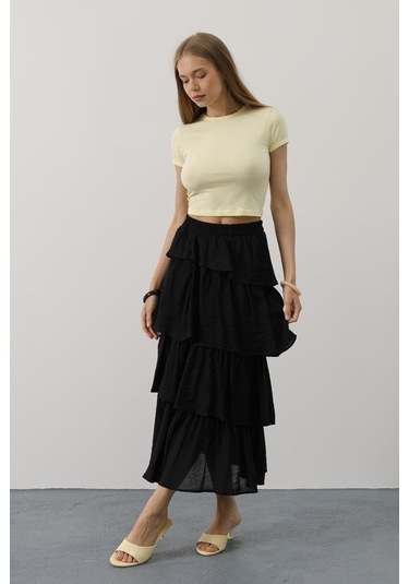 Katlı Kesim Uzun Etek - Siyah Siyah