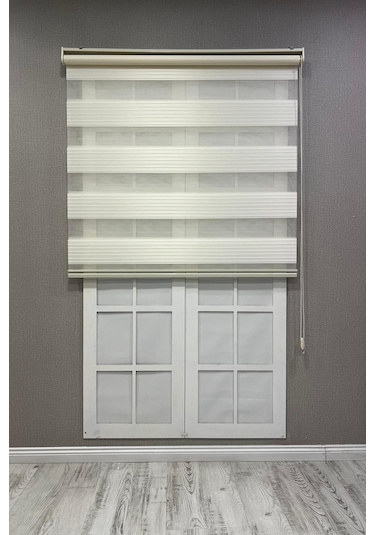 Zebra Stor Perde Geniş Plise Güneşlik Perde Krem Krem