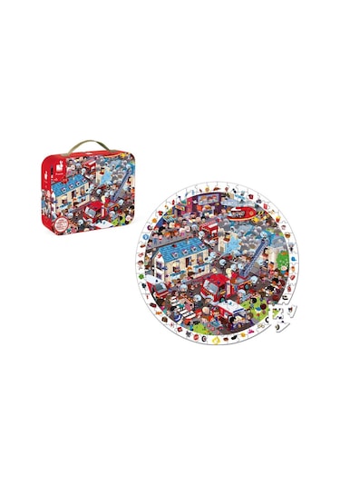 Janod 208 Parça Çantalı Yuvarlak Puzzle Ve Bulmaca Itfaiyeci