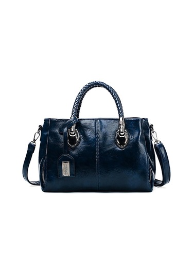 Kadın Yağ Mumu Üst Saplı Çanta Pu Deri Retro Omuz Çantası Büyük Boston Tote Çapraz Askılı Yumuşak El Çantası Çanta Mavi A707 Mavi