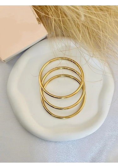 Mrsflower Jewelry Gold Çelik 3'lü Halka Ajda Bilezik Çok Renkli
