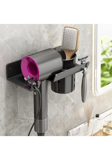 Electronıc Outlet Tutucu Saklama Saç Monte Metal Makinesi Kutulu Kurutma Jl Duvara Ju Siyah