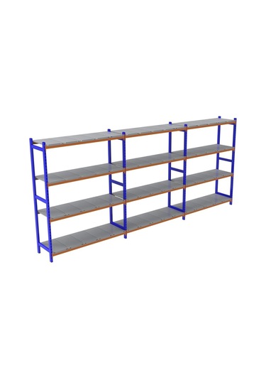 4 Katlı 3'lü Depo Rafı - 300-350 Kg Taşıma Kapasiteli Hafif Rack Raf Galvaniz