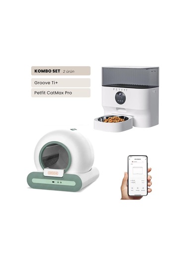 Groove Ti+ Wi-fi Akıllı Otomatik Kedi Tuvaleti Yeşil + Petfit Catmax Pro 5l Wi-fi Kameralı Akıllı Otomatik Mama Kabı Besleme Ünitesi Bundle