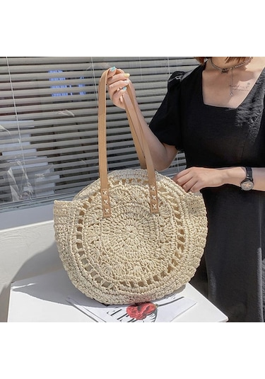 Bej Yogodlns Kadınlar İçin Plaj Çantaları Büyük Hasır Çanta Içi Boş Çiçek Tasarımcı Kadın Omuz Çantası Bej